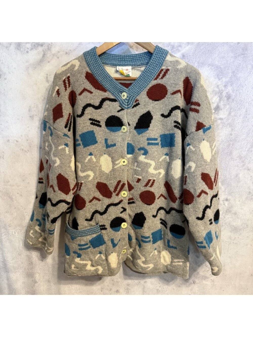 Gudrun Sjoden Lambs Wool Cardigan Sweater Women Medium M Abstract Art